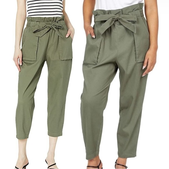 BCBGeneration Pants - BCBGeneration Olive Twill Cotton Paperbag High Waist Pants